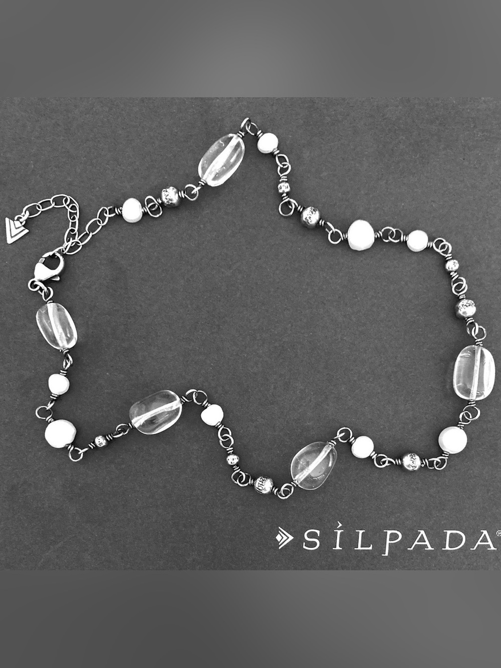 Silpada Retired Sterling Silver Freshwater Pearl Quartz Crystal Bead Necklace